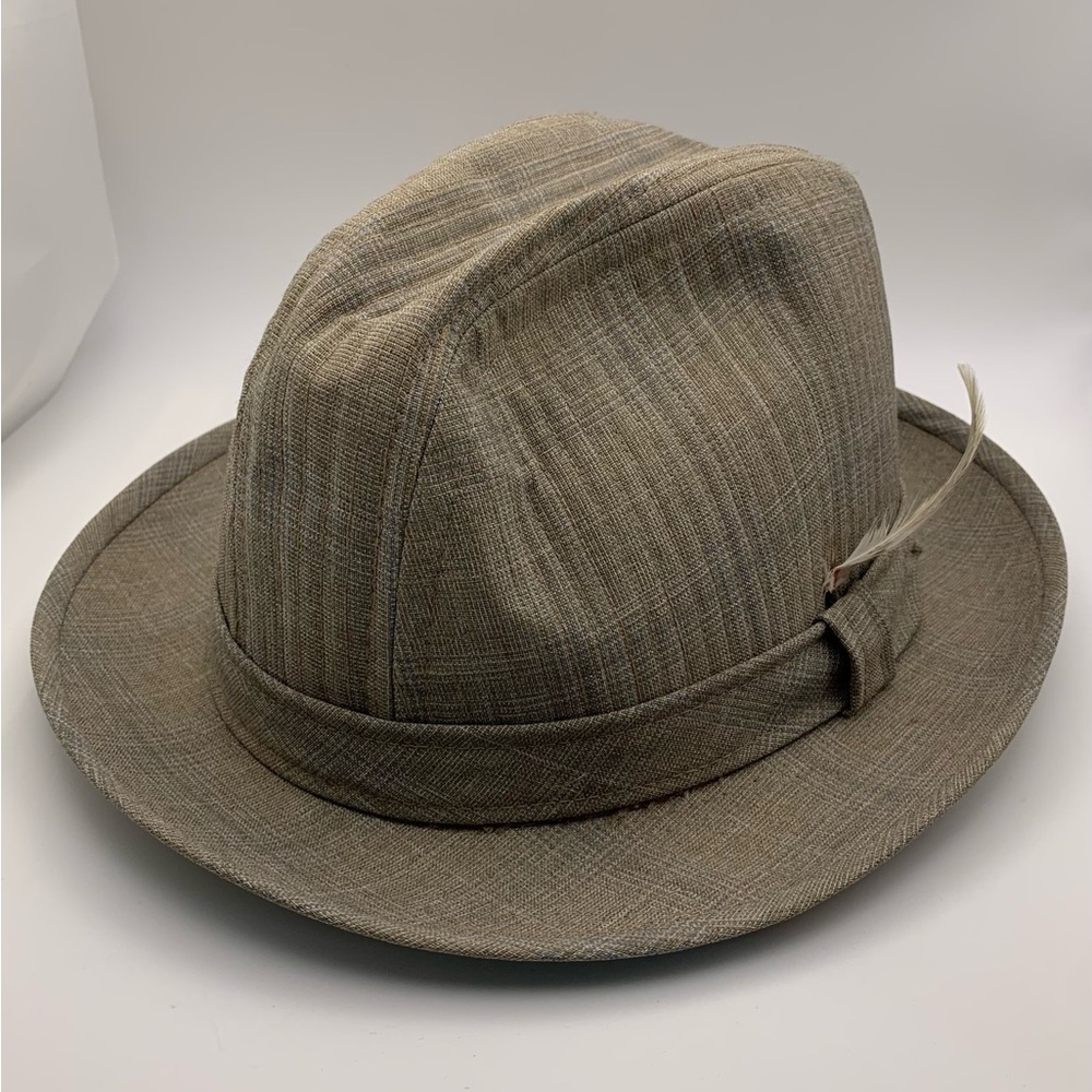 Vintage Designer Collection Fedora Godfather Tweed Wool w/ Feather Sz M USA Made